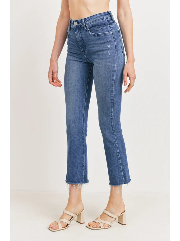 High Rise Denim Tonal Crop Flare Jeans In 6 Color Washes