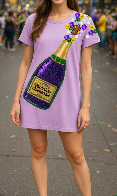 Mardi Gras Sequin Popping Champagne Dress 