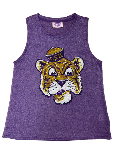 Purple Glitter LSU Retro Logo Tank (S-XL)