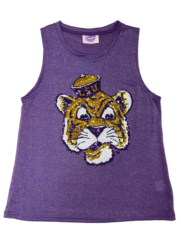 Purple Glitter LSU Retro Logo Tank (S-XL)