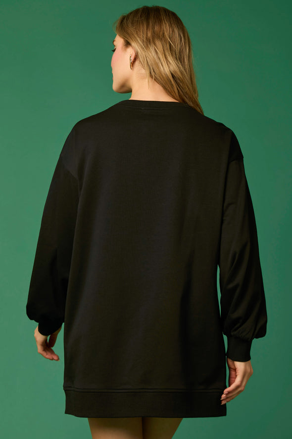 Black Long Sleeve Dress with Sequin Trees