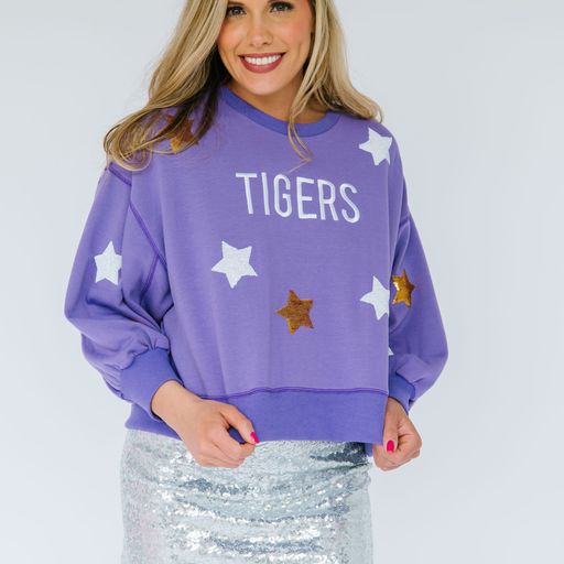 Purple Tigers Long Sleeve Sweatshirt With Stars