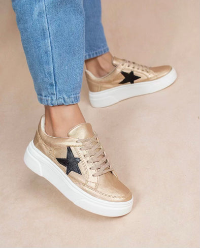 Aria Gold Sneaker with Black Star