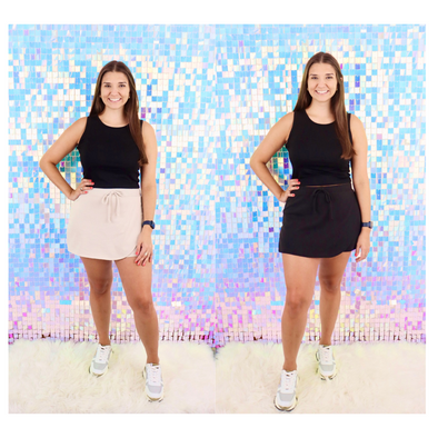 French Terry Front Tie Skort In Black Or Beige