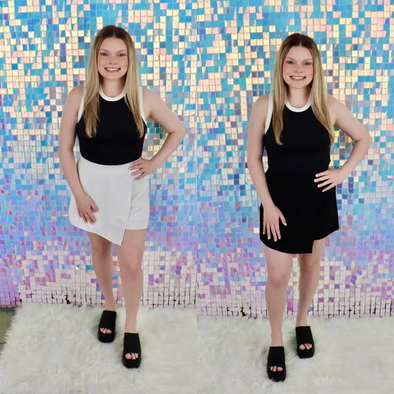 Asymmetrical Overlay Skort In White Or Black