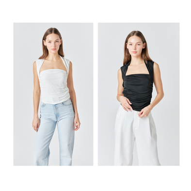Draped Ruched Top in Black or White