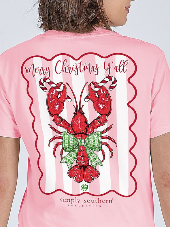 Adult Pink Merry Christmas Yall Lobster Tee (S-XXL)