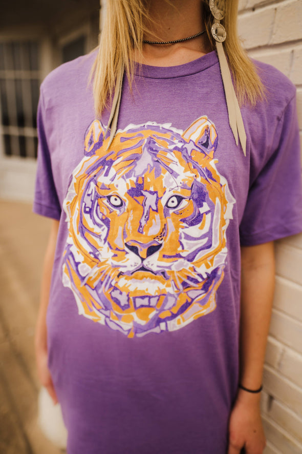 Youth Layered Purple and Gold Tiger Graphic Tee