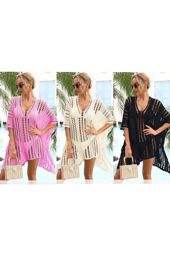 HOLLOW KNITTED BEACH WEAR SWIM COVER UP