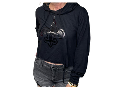 Fleur De Lis Foil Black Crop Hoodie