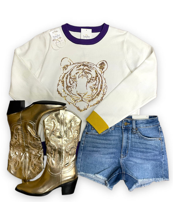 Sequin Tiger Knit Sweater