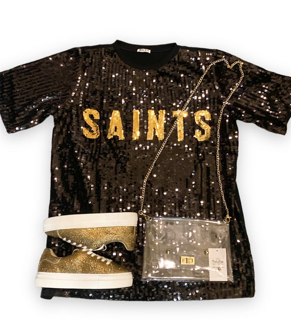 Saints Sequin Dress/Tunic In Black And Gold Or White And Gold