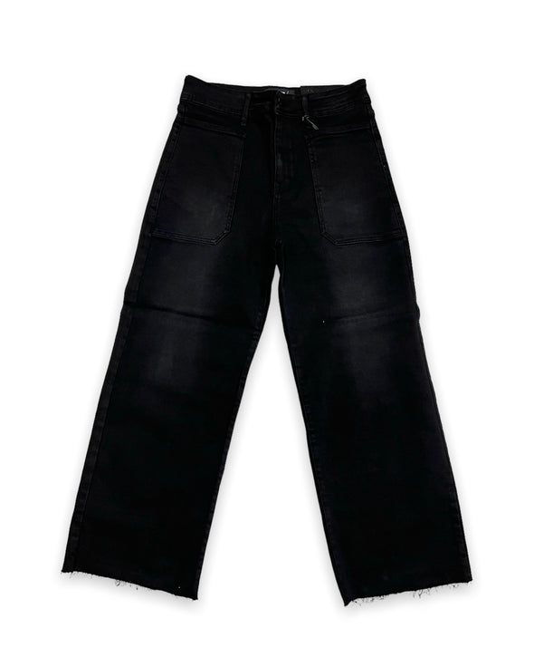 Nautical wide leg washed black denim jeans