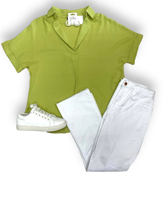 Lime Collared V-Neck Top