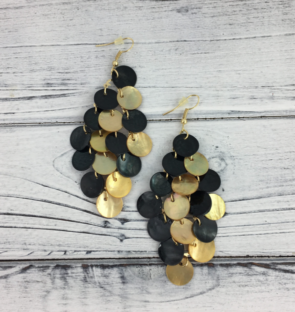 Dangle Disc Earrings In Black And Gold Or Purple And Gold