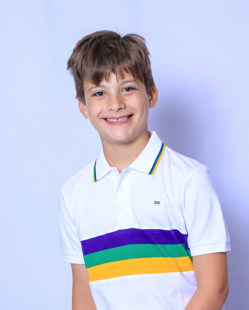 Youth Kids Polo Mardi Gras Striped Polo Short Sleeve NOLA BOO