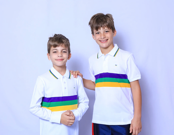 Youth Kids Polo Mardi Gras Striped Polo Short Sleeve