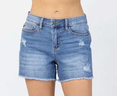 High Waisted Distressed Shorts (CURVY)