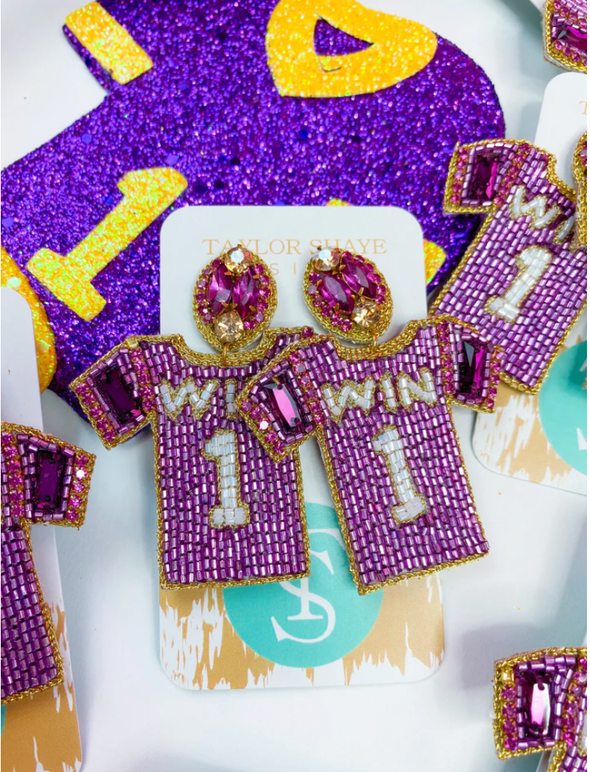 Purple and Gold Win Jersey Earrings