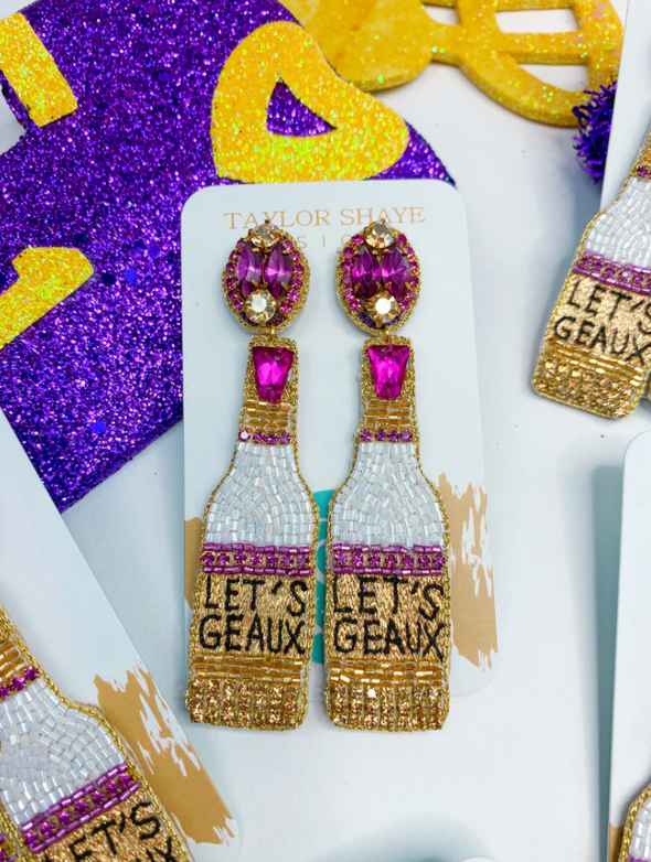 Let's Geaux Purple and Gold Bottle Earrings