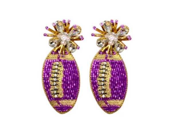 Purple and Gold Football Burst Earrings