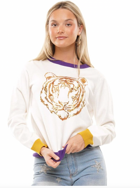 Sequin Tiger Knit Sweater