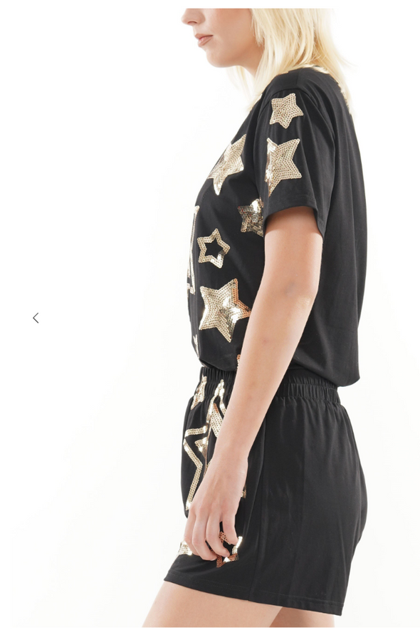 Black and Gold Star Sequin Top