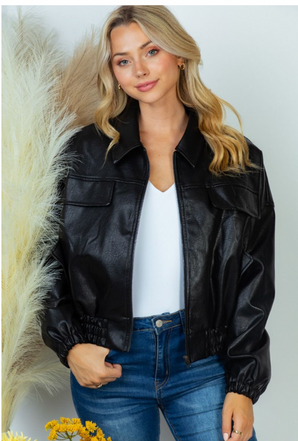 Here for the Party Faux Leather Jacket (CURVY)