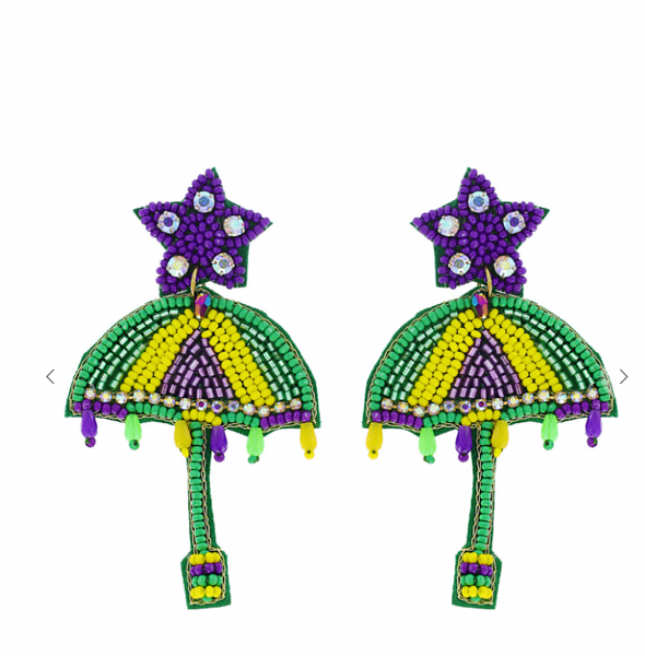 Mardi Gras Jeweled Umbrella Earrings