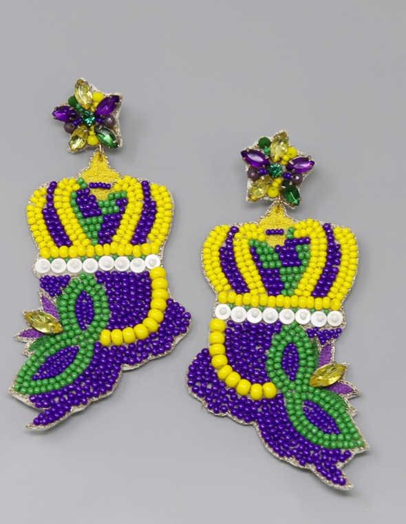 Louisiana Crown Mardi Gras Earrings