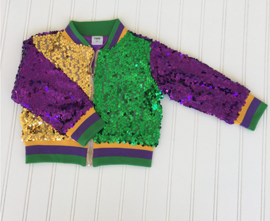 Kids Mardi Gras Color Block Sparkle Sequin Jacket