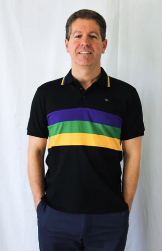 Mardi Gras Adult Black Chest Stripe Polo Shirt