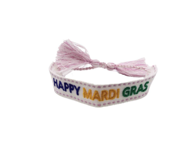 Happy Mardi Gras White Bracelet