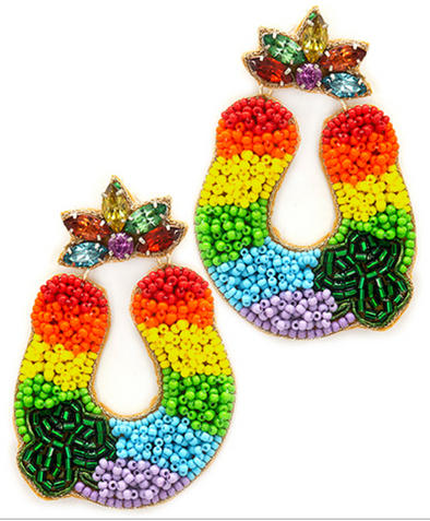Lucky Rainbow Horseshoe with Clover Earrings