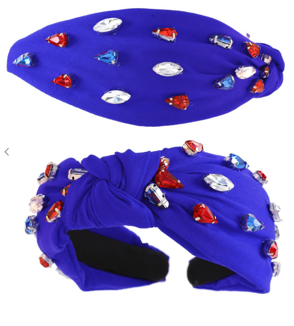 Red, white and Blue Multi Stone Jeweled Headband in Blue or White