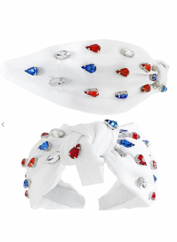 Red, white and Blue Multi Stone Jeweled Headband in Blue or White