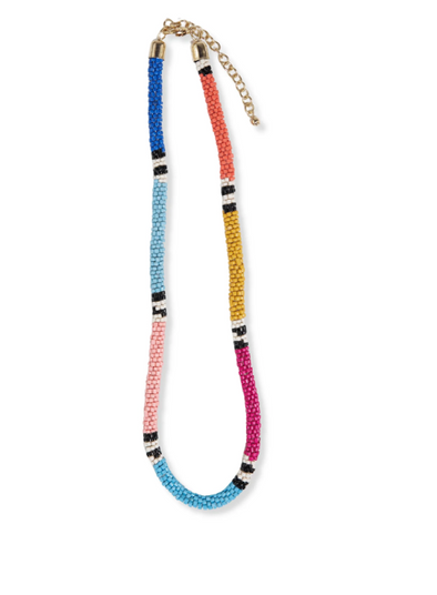 Maria Color Block And Stripe Beaded Rope Necklace Rainbow