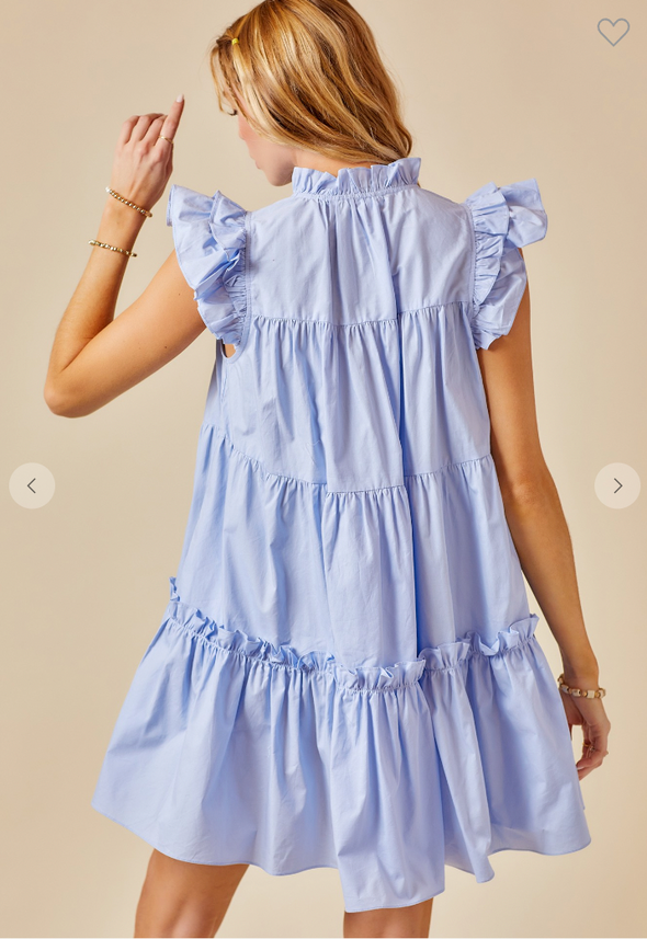 Ruffled Sleeve Tiered Baby Doll Poplin Dress