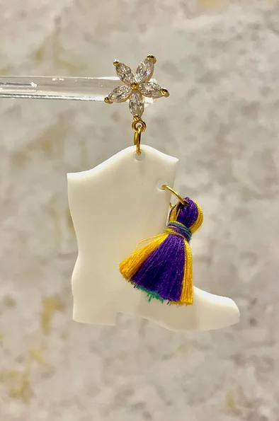 New Orleans Mardi Gras Majorette Boots Acrylic Earrings