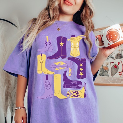 Purple And Yellow Boot Collage Game Day Graphic Tee (S-XXL)