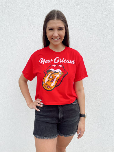 New Orleans Crawfish Lips Crop Shirt
