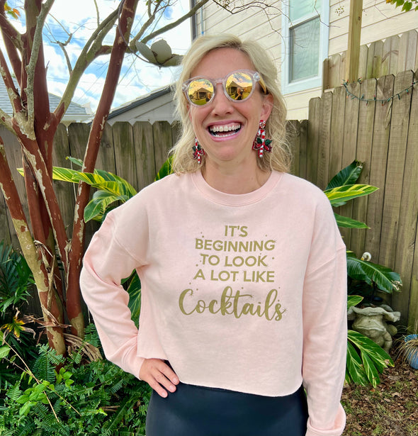 Its Beginning To Look Like Cocktails Crop Pullover