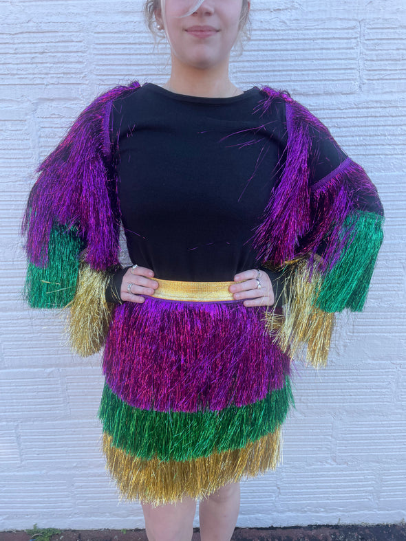 Mardi Gras Tinsel Sleeve Sweater